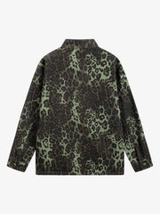 Retro Cheetah Print Workwear Long-Sleeve Shirt