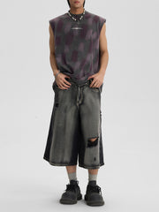 Washed Ripped Vintage Cargo Denim Jort