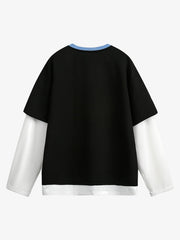 Faux Two-Piece Jersey Print Long Sleeve T-shirt