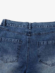 Washed Print Straight Jeans