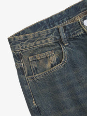 Washed Distressed 'Who Cares You' Print Straight Jeans
