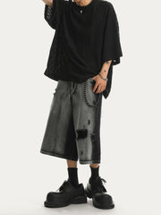Washed Ripped Vintage Cargo Denim Jort