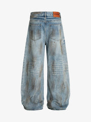 Washed Distressed Ripped Barrel Jeans