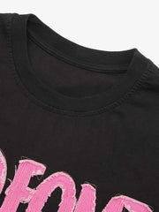 Pink Letter Applique Street Rap T-shirt
