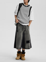 Washed Ripped Vintage Cargo Denim Jort
