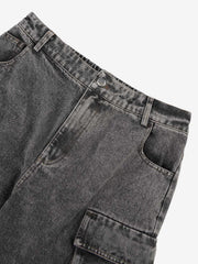 Street Stitching Multi-Pocket Workwear Washed Jeans