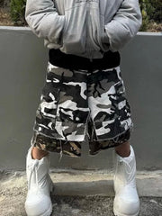 Retro Faux Two-Piece Whisker Camouflage Jorts