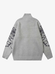 Butterfly Jacquard Knit Mock Neck Sweater
