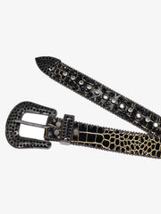 Punk Style Leather Hotflix Rhinestone Belt