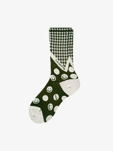 Thousand Birds Check Smiley Face Mid-calf Cotton Socks