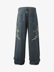 Raw Edge Patch Straight Jeans