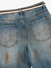 Retro Ink-Splashed Ripped Jeans