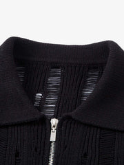 Cleanfit Black Knit Zip-Up Short-Sleeve Shirt