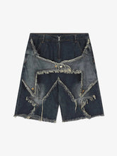 American Pentagram Tassel Patch Denim Shorts
