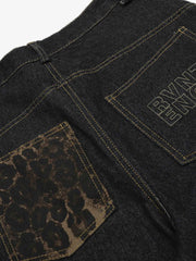 Washed Cheetah Print Patchwork Denim Jorts