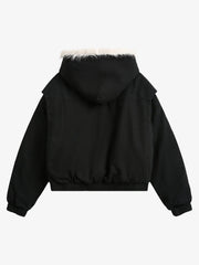Spliced Fur Hooded Quilted Jacket