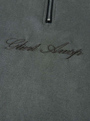 Retro Quarter Zip Up Suede Embroidered T-shirt