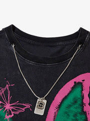 Raw Edge Butterfly Print Vest