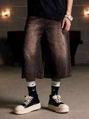 Distressed Washed Denim Cropped Jorts