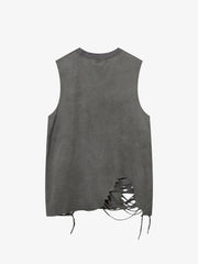 Distressed Ripped Graphic Cross Print Vest