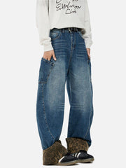 Leopard Print Barrel Cuffed Jeans