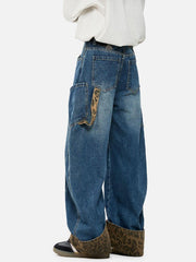 Leopard Print Barrel Cuffed Jeans