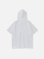Letter Print Ripped Hooded Tee