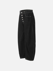 Line Embroidery Barrel Loose Jeans