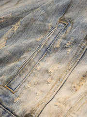 Mud-Dyed Distressed Rhinestone Denim Jacket