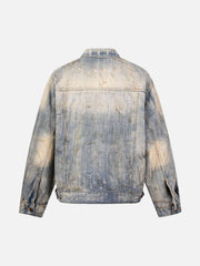 Mud-Dyed Distressed Rhinestone Denim Jacket