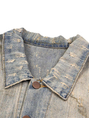 Mud-Dyed Distressed Rhinestone Denim Jacket
