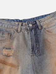Mud Dyeing Distressed Jeans