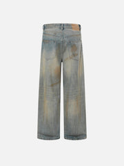Mud Dyeing Distressed Vintage Fade Jeans