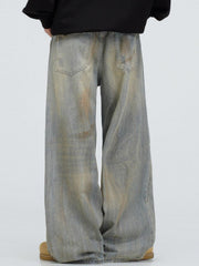 Mud Dyeing Distressed Vintage Fade Jeans