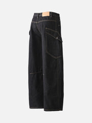 Multi-Pocket Deconstructed Washed Barrel Cargo Jeans