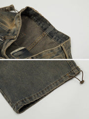 Multi Pocket Washed Loose Jeans