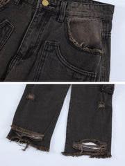 Multiple Pockets Ripped Jeans