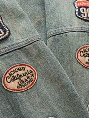Oversized Hip-Hop Embroidered Patch Denim Jacket