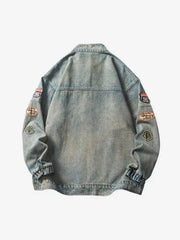 Oversized Hip-Hop Embroidered Patch Denim Jacket