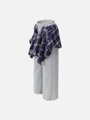 Patchwork Plaid Fake Two-Piece Sweatpants