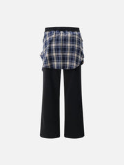 Patchwork Plaid Fake Two-Piece Sweatpants