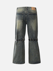 Patchwork Tie Design Micro Flare Jeans