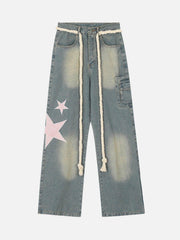 Pentagram Embroidered Loose Jeans