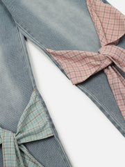 Plaid Bow Loose Jeans