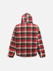 Plaid Sherpa Lined Fur Hooded Jacket