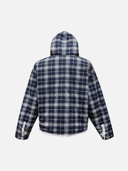 Plaid Sherpa Lined Fur Hooded Jacket