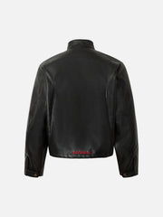 Plaid Stitching Motorcycle Leather Jacket