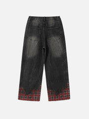 Plaid Washed Print Loose Jeans