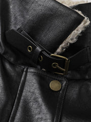 Plush Collar Faux Leather Jacket