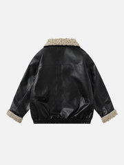 Plush Collar Faux Leather Jacket